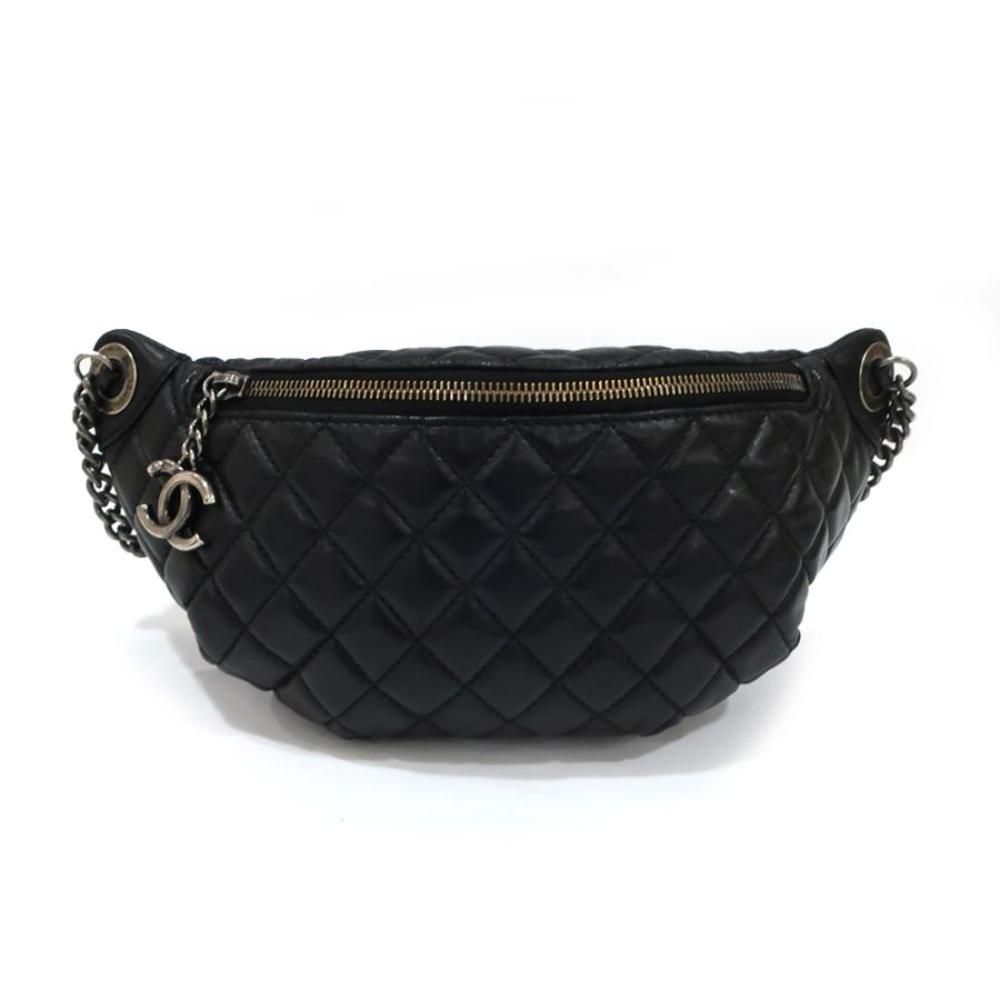 Chanel Body Bag Chain Shoulder Bum Bag Matelasse Black